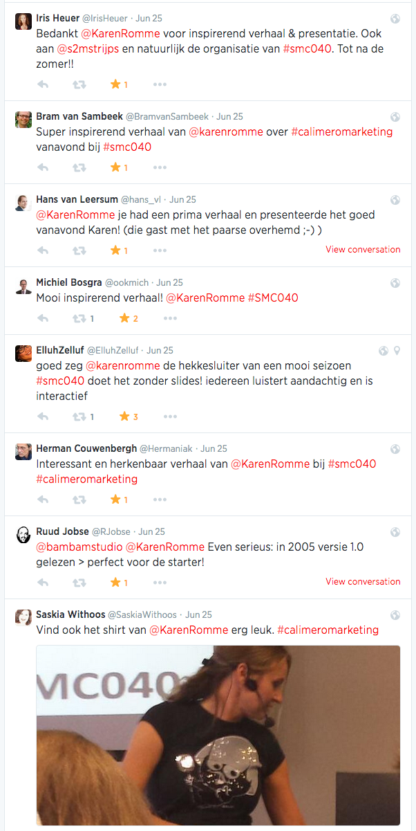 Reacties op Twitter presentatie Calimeromarketing 3.0 bij SMC040